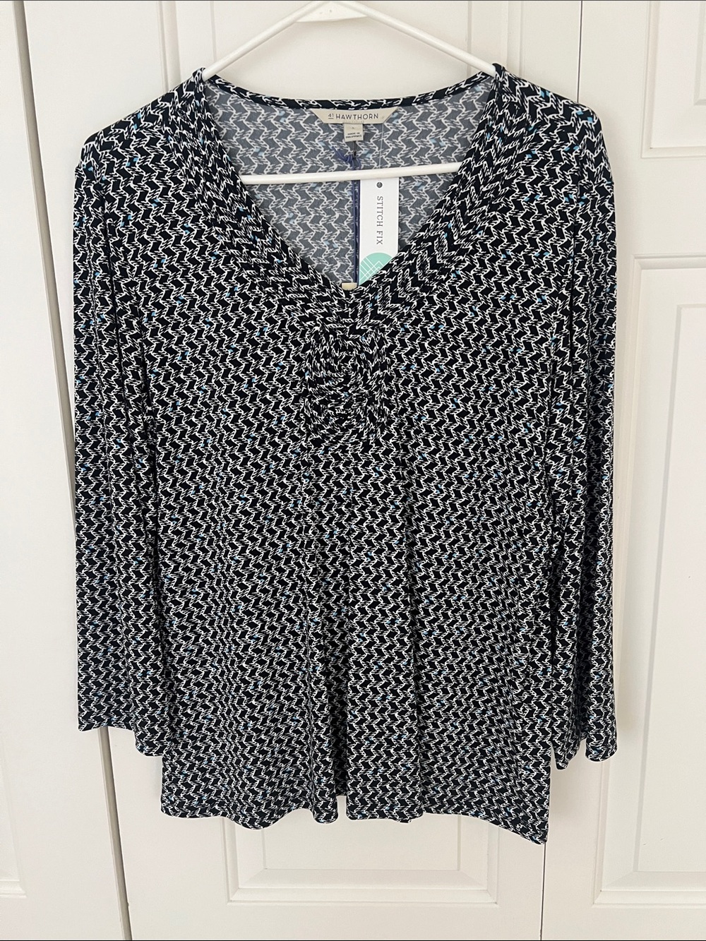41 Hawthorn Black and White Printed V-Neck Long Sleeve Top